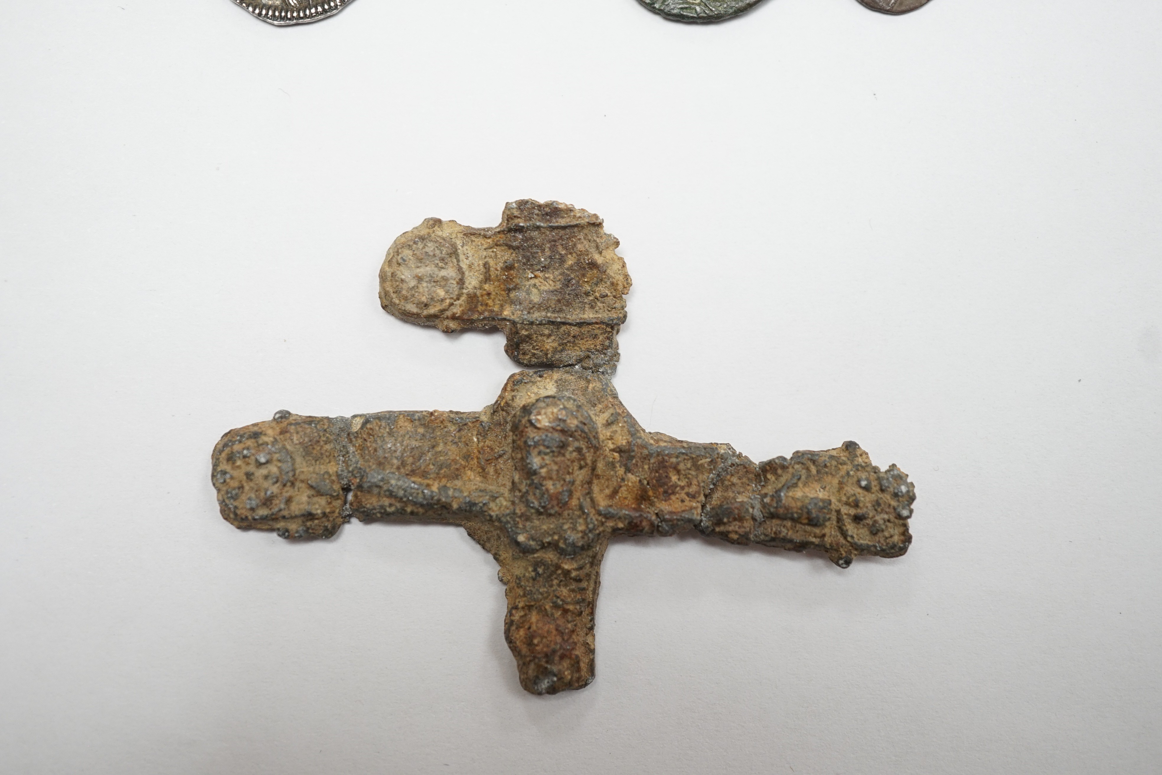 Greek, Celtic and European medieval coinage to include an AR drachm, Illyria, an Iceni Antedios Anted silver unit, a Venetian AR grosso, two deniers tournois, a Charles the Bold 2 Stuivers and a fragment of a lead crucif